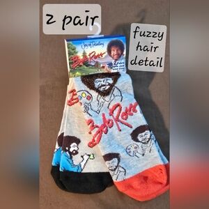 Bob Ross 2 Pack Fuzzy Hair Low Cut Socks